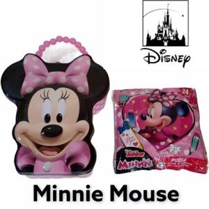 Minnie Mouse Disney Tin Metal Purse Lunchbox / Lunch Bag Tin Carry Case